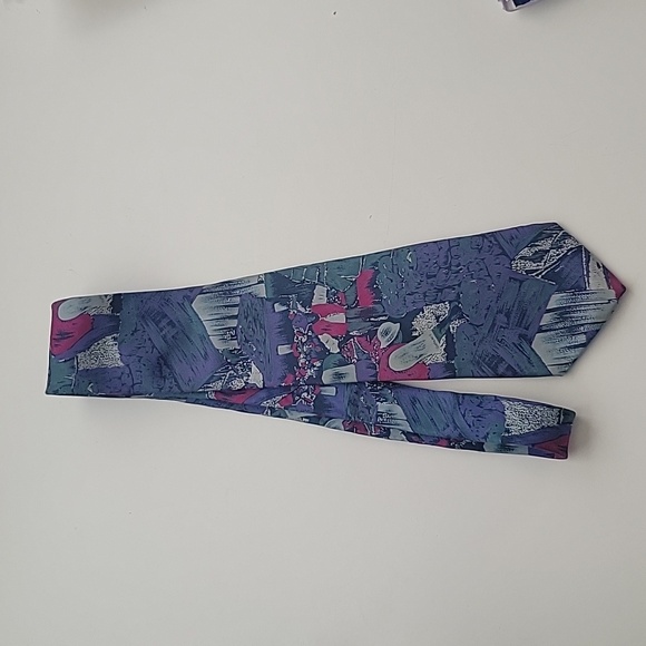 Philippe Derey Men's Tie 100% Silk Abstract Purple and Green and Burgundy - Picture 4 of 4